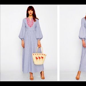 SHEIN Maxi Dress Embroidered Balloon Sleeve S